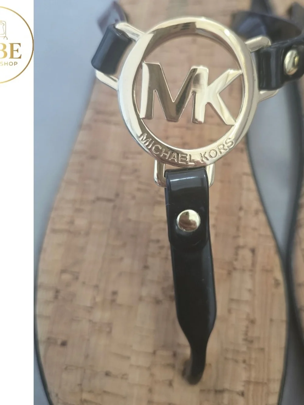 Michael Kors Black Cork Logo Thong Sandals